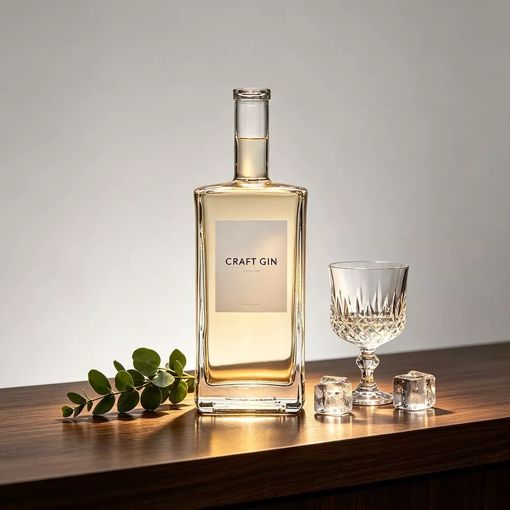 750ml Empty Square Clear Glass Liquor Bottle