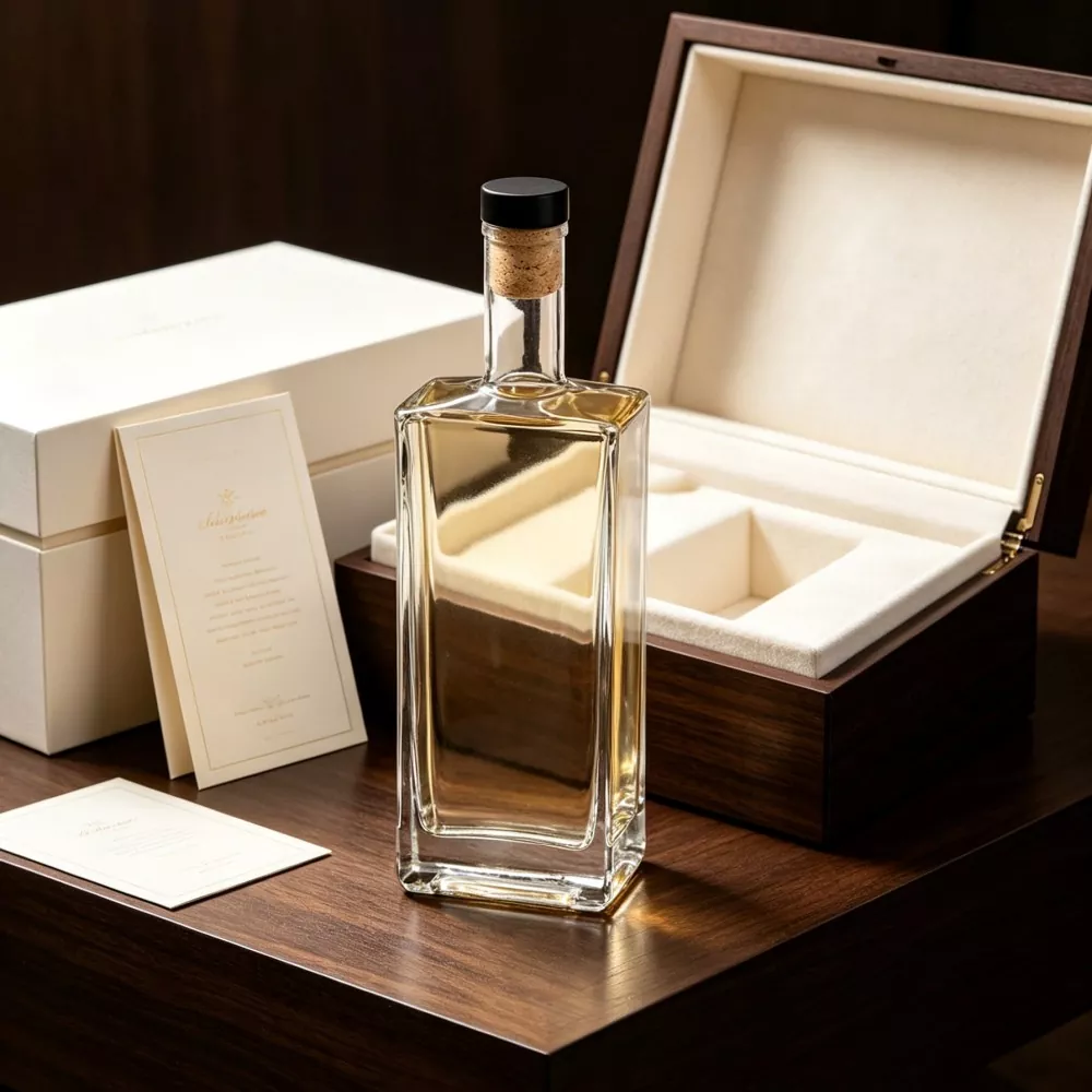 750ml Empty Square Clear Glass Liquor Bottle